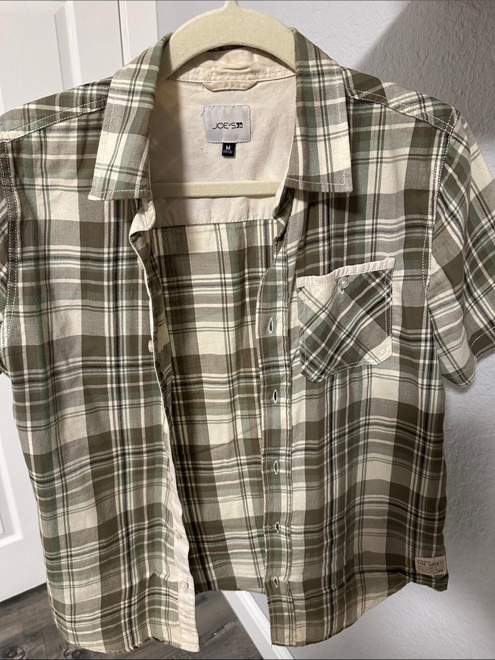 Joe's Jeans Olive and Cream Plaid Short-Sleeve Button-Down Shirt